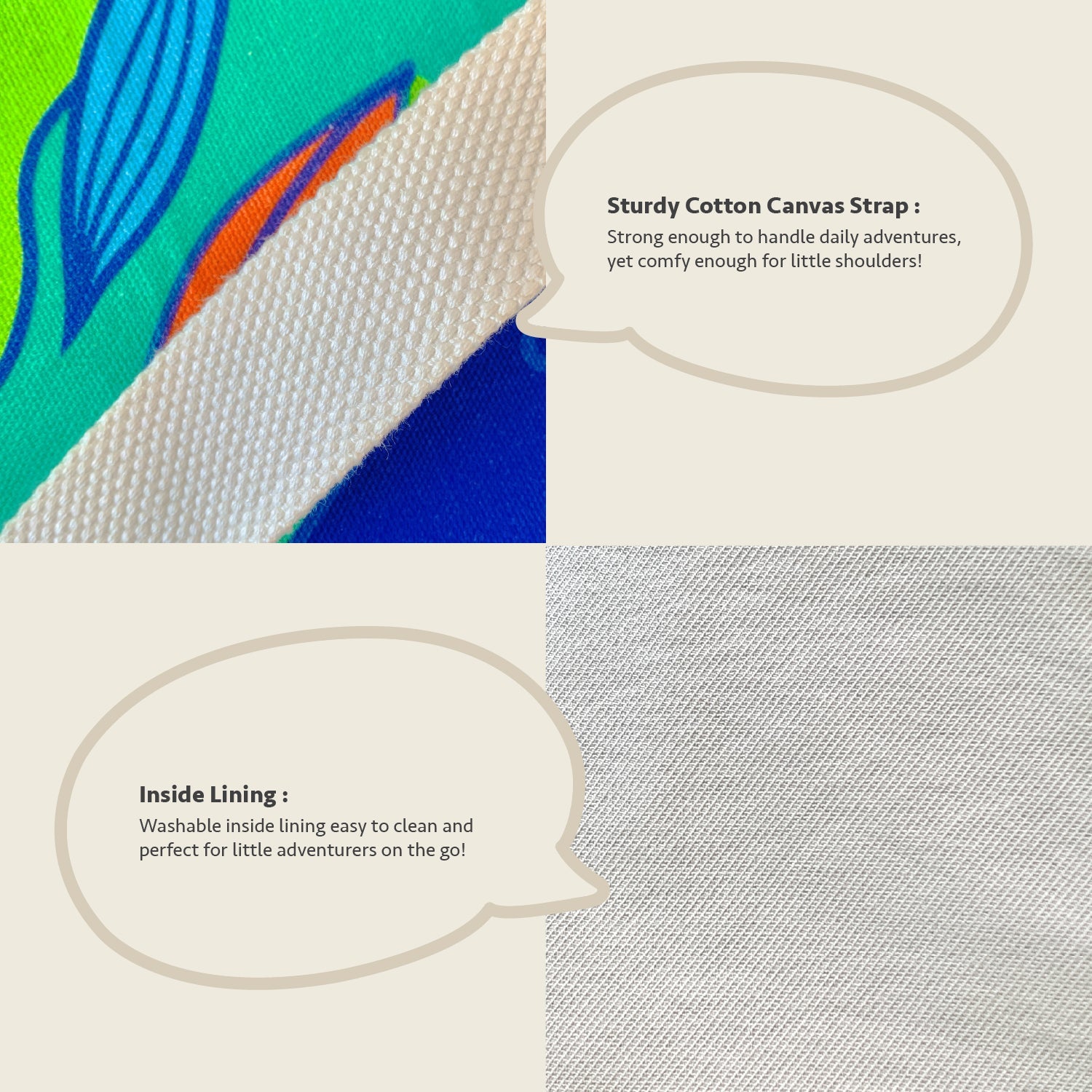 Close-up feature detail of Mapayah FERRY Pome kids tote bag fabric