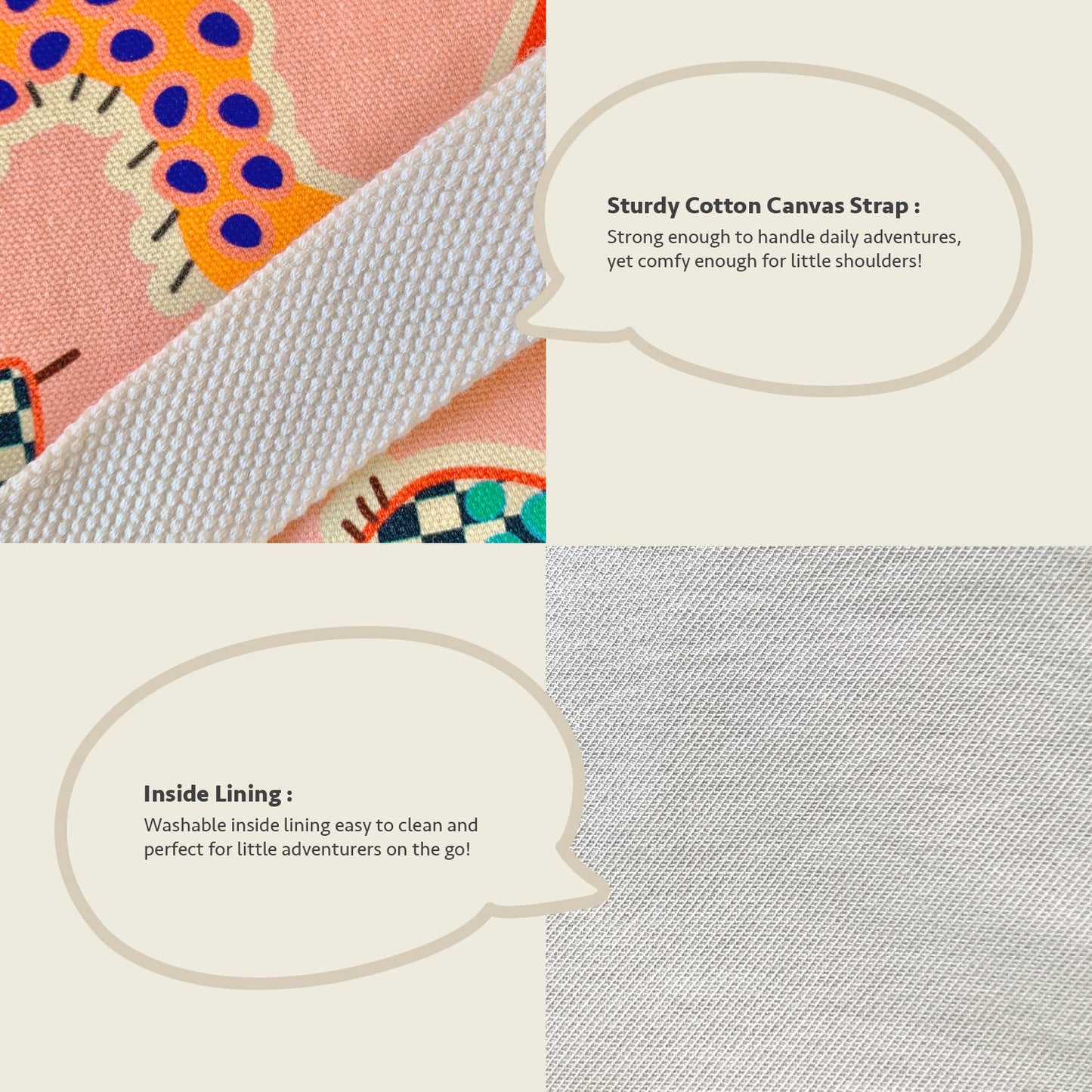 Close-up feature detail of Mapayah FERRY Wiggle Pink kids tote bag fabric