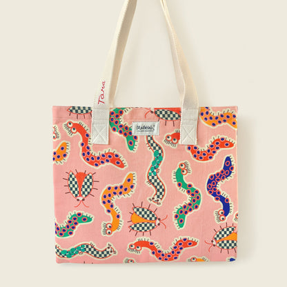 Mapayah FERRY Wiggle Pink kids tote bag with personalisation, front angle view