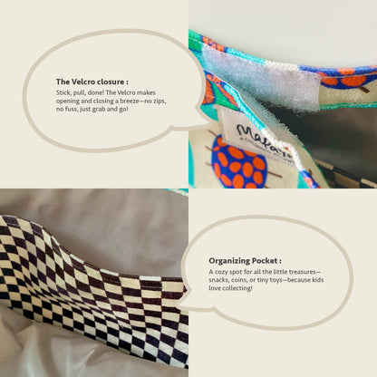 Close-up feature detail of Mapayah FERRY Ziggy kids tote bag, Velcro closure