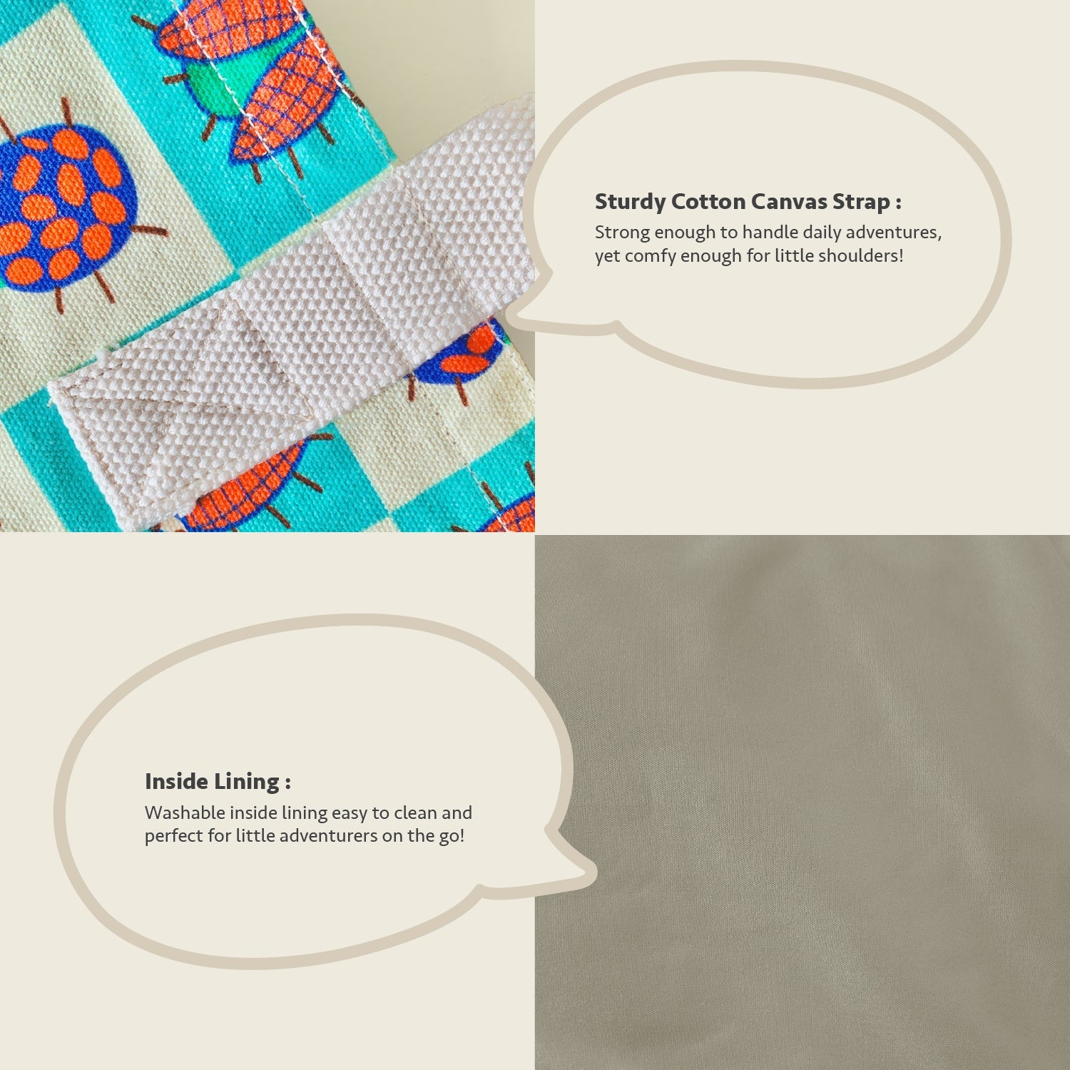 Close-up feature detail of Mapayah FERRY Ziggy kids tote bag fabric