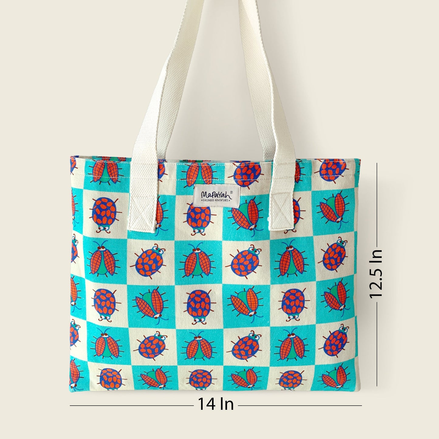 Size and dimensions diagram for Mapayah FERRY Ziggy kids tote bag