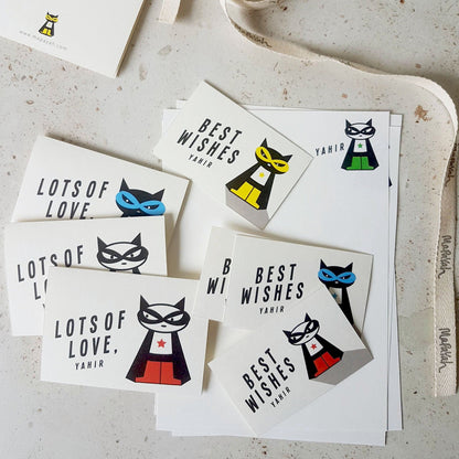 Mapayah KIT Supermeow notepaper sheets and gift tags laid out