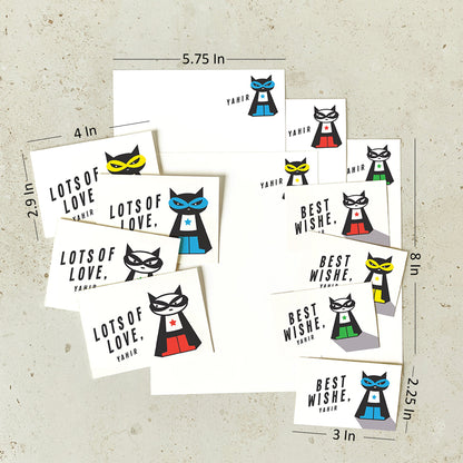 Size and dimensions diagram for Mapayah KIT Supermeow stationery set