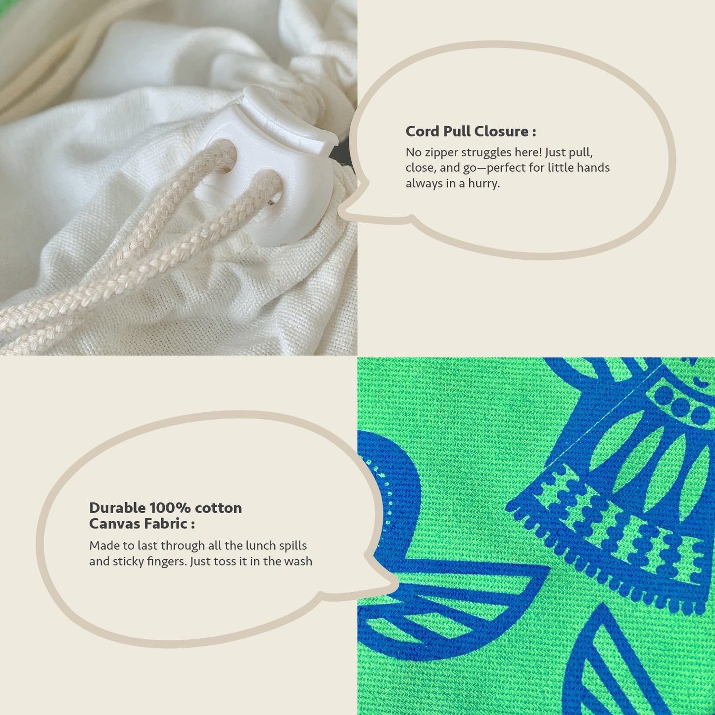 Close-up feature detail of Mapayah PACK Angela Green kids lunch bag fabric