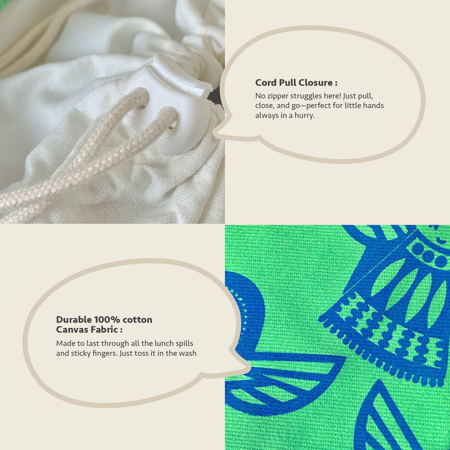 Close-up feature detail of Mapayah PACK Angela Green kids lunch bag fabric