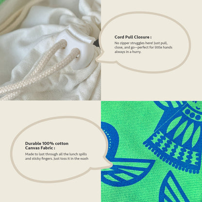 Close-up feature detail of Mapayah PACK Angela Green kids lunch bag fabric