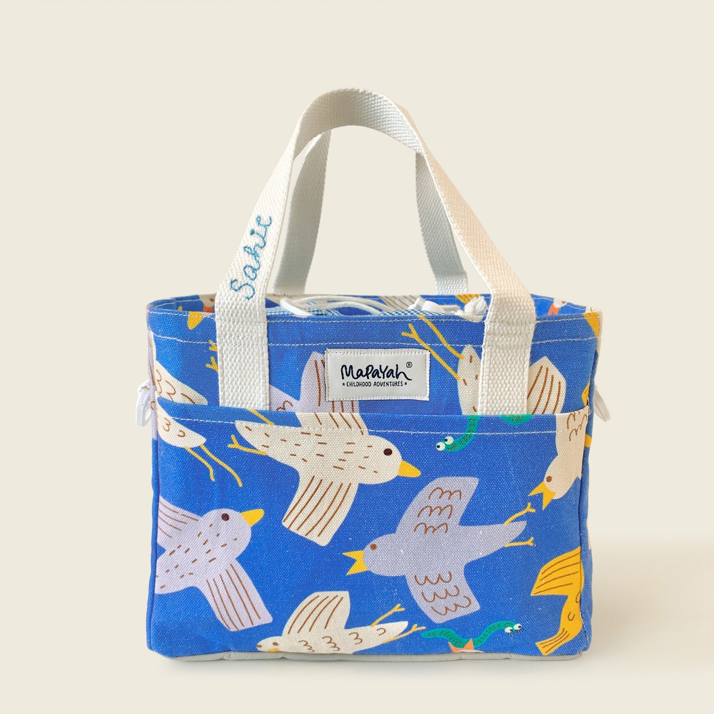 Mapayah PACK Flap kids lunch bag with personalisation, front angle view