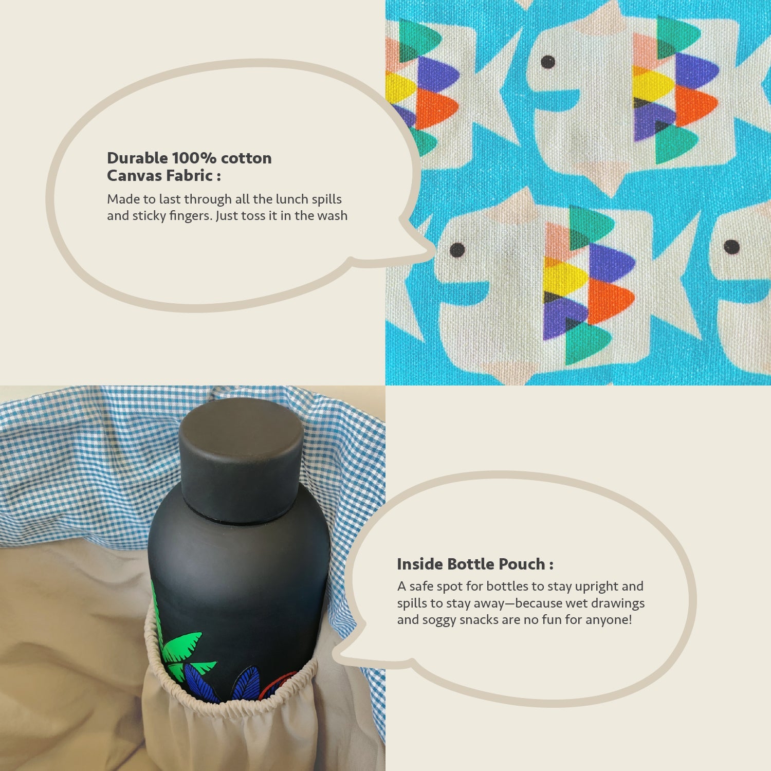 Close-up feature detail of Mapayah PACK Flipper kids lunch bag, bottle holder