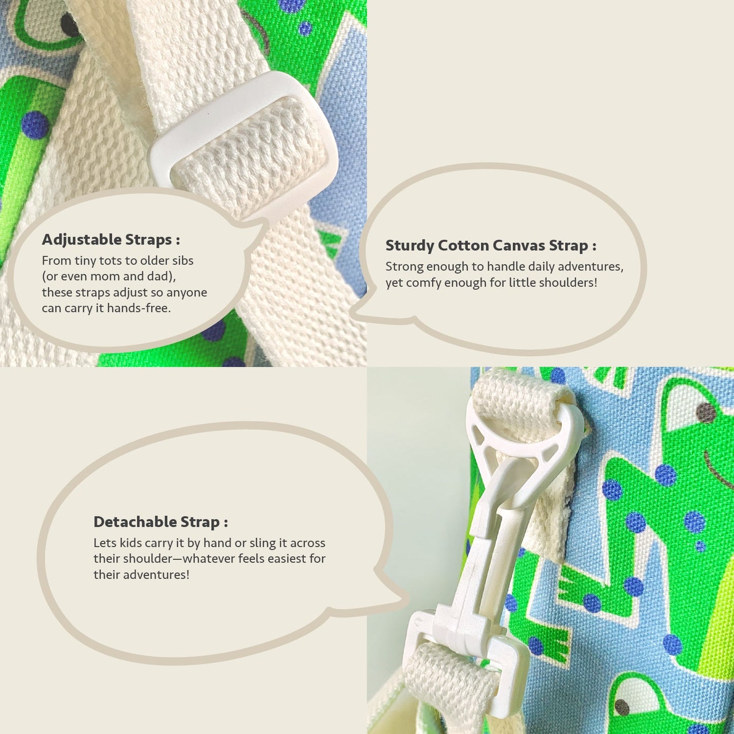Close-up feature detail of Mapayah PACK Frawwg kids lunch bag fabric