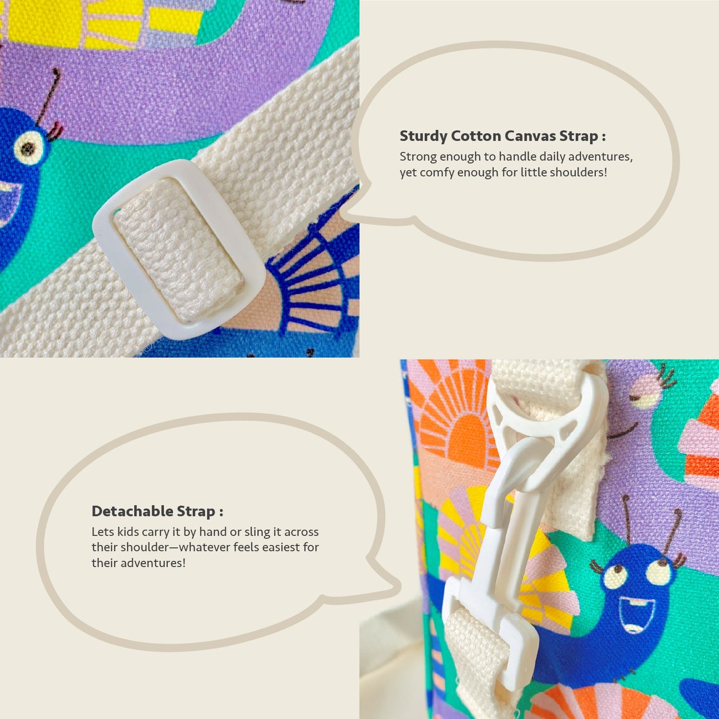 Close-up feature detail of Mapayah PACK Glo kids lunch bag fabric
