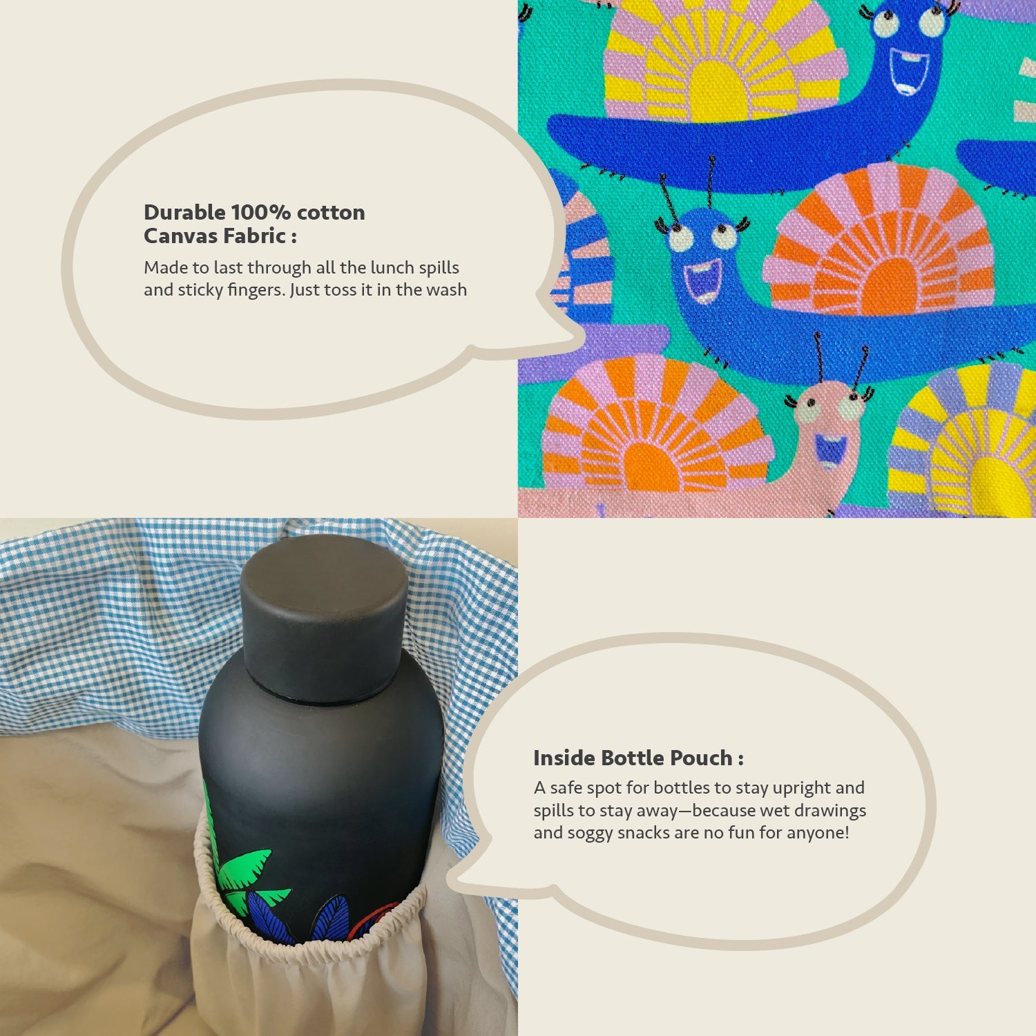 Close-up feature detail of Mapayah PACK Glo kids lunch bag, bottle holder