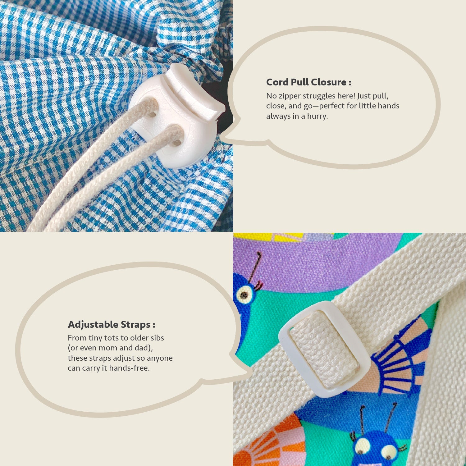 Close-up feature detail of Mapayah PACK Glo kids lunch bag strap