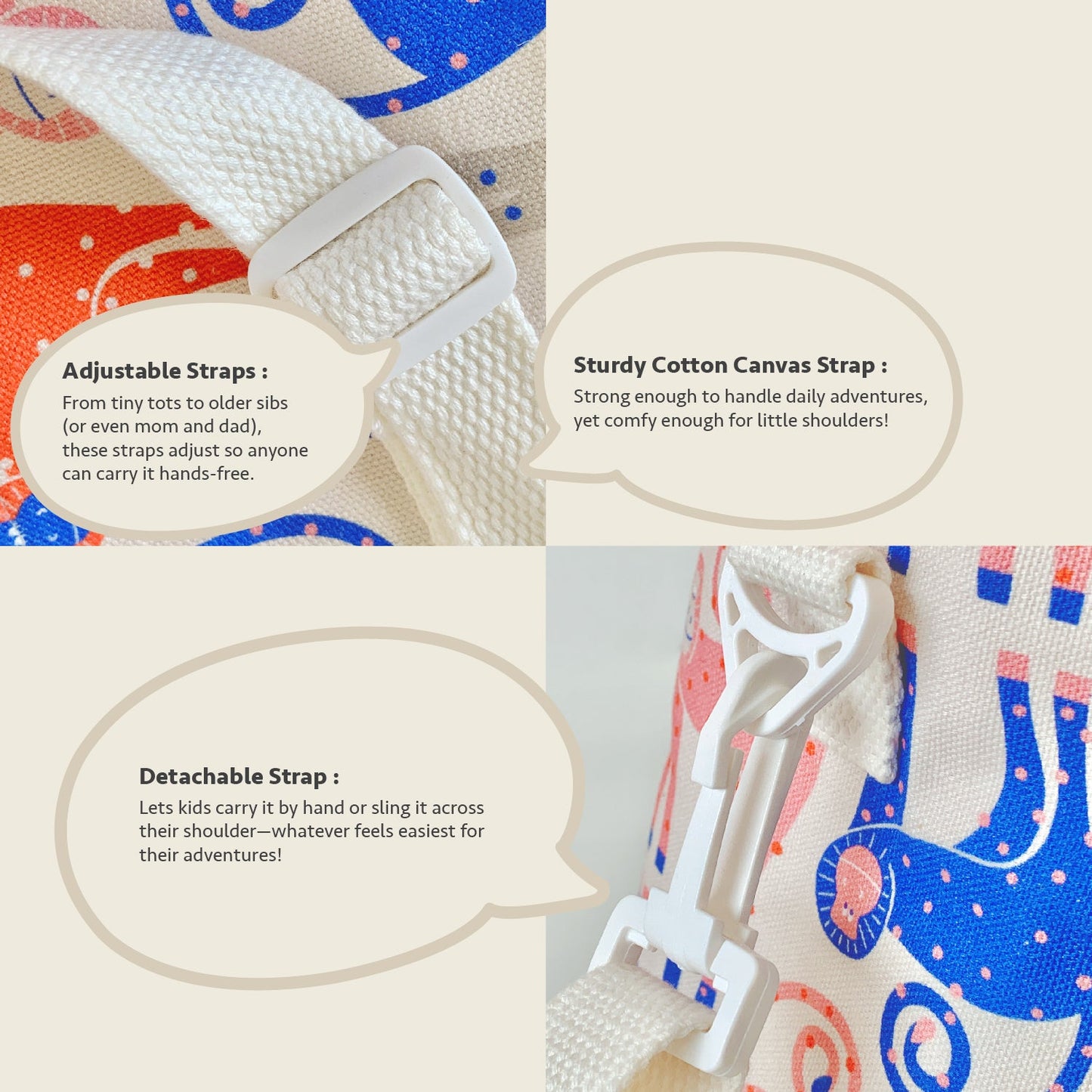 Close-up feature detail of Mapayah PACK Munki kids lunch bag fabric