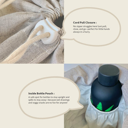 Close-up feature detail of Mapayah PACK Munki kids lunch bag, bottle holder