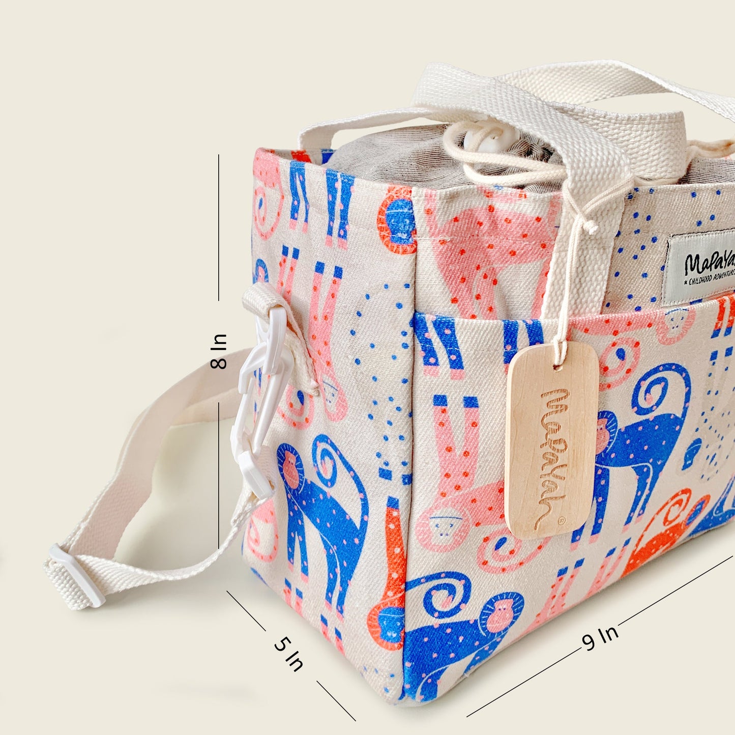 Size and dimensions diagram for Mapayah PACK Munki kids lunch bag