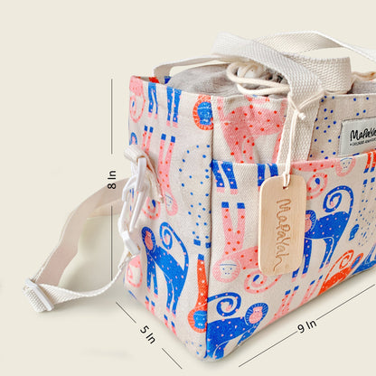 Size and dimensions diagram for Mapayah PACK Munki kids lunch bag