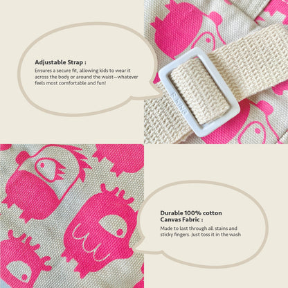Close-up feature detail of Mapayah POCKET Oddling Pink kids waist bag, zip closure