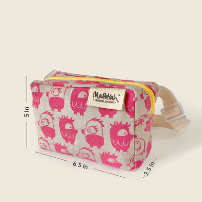 Size and dimensions diagram for Mapayah POCKET Oddling Pink kids waist bag