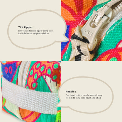 Close-up feature detail of Mapayah POUCH Pome kids pencil organizer, zip closure