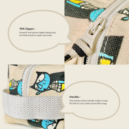 Close-up feature detail of Mapayah POUCH Superboy kids pencil organizer, zip closure