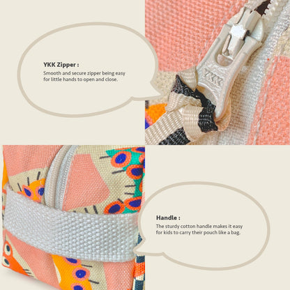 Close-up feature detail of Mapayah POUCH Wiggle Pink kids pencil organizer, zip closure