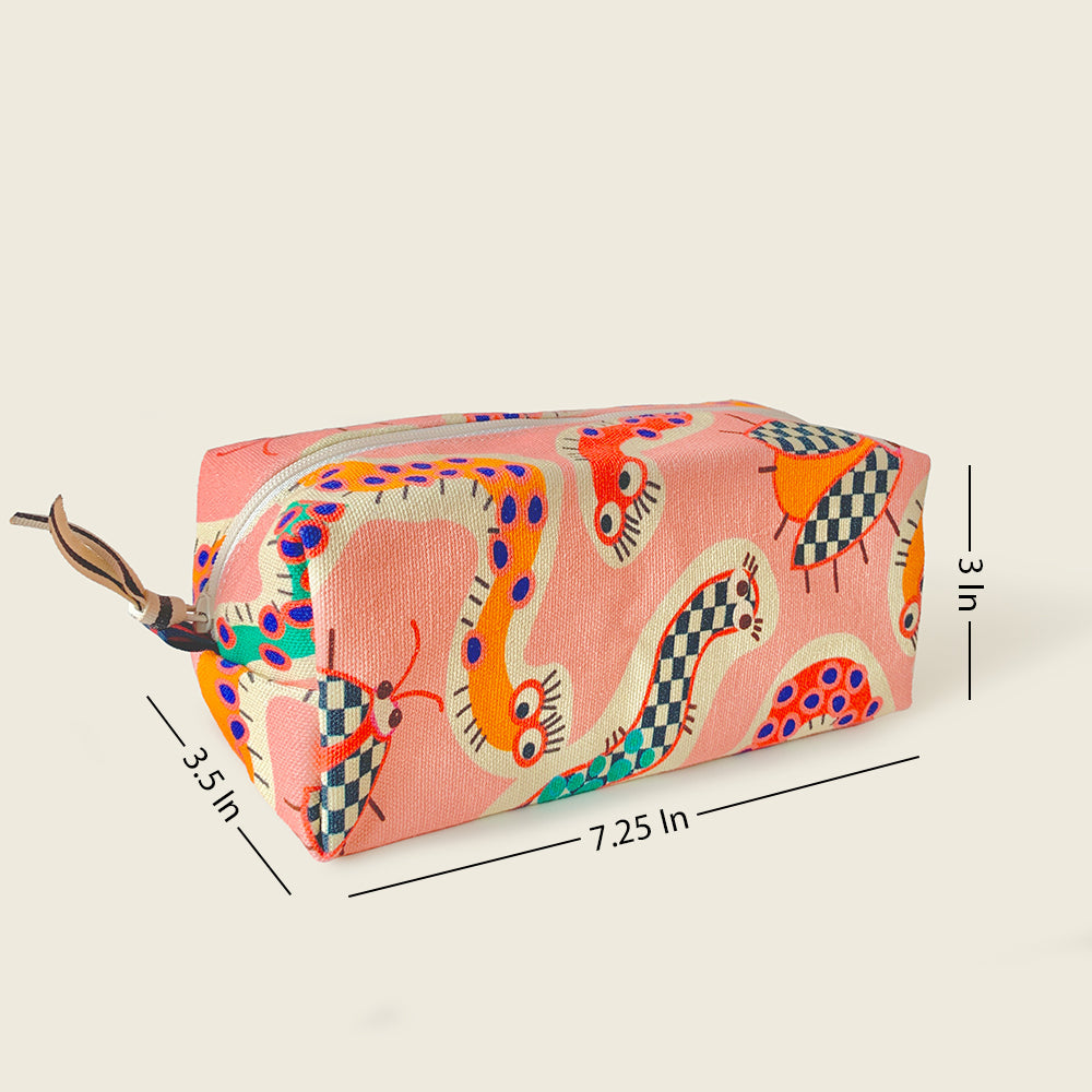 Size and dimensions diagram for Mapayah POUCH Wiggle Pink kids pencil organizer