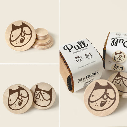 Mapayah PULL Round wooden drawer knob, Superheroes design, front angle view