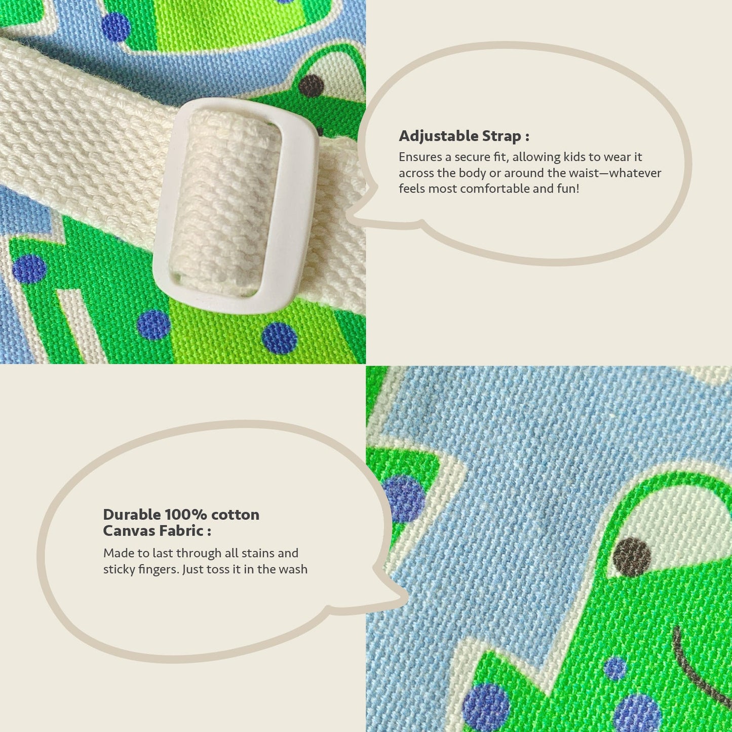 Close-up feature detail of Mapayah SLING Frawwg kids cross-body bag, zip closure