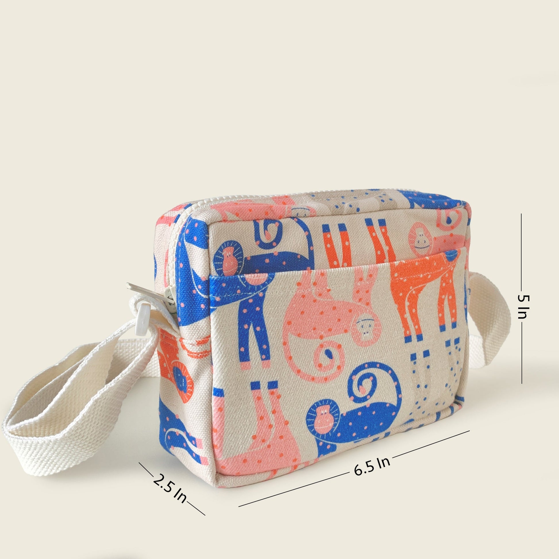 Size and dimensions diagram for Mapayah SLING Munki kids cross-body bag