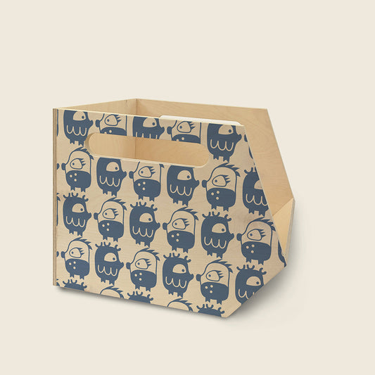 Mapayah STACK Oddlings wooden stackable storage bins in blue, right angle view