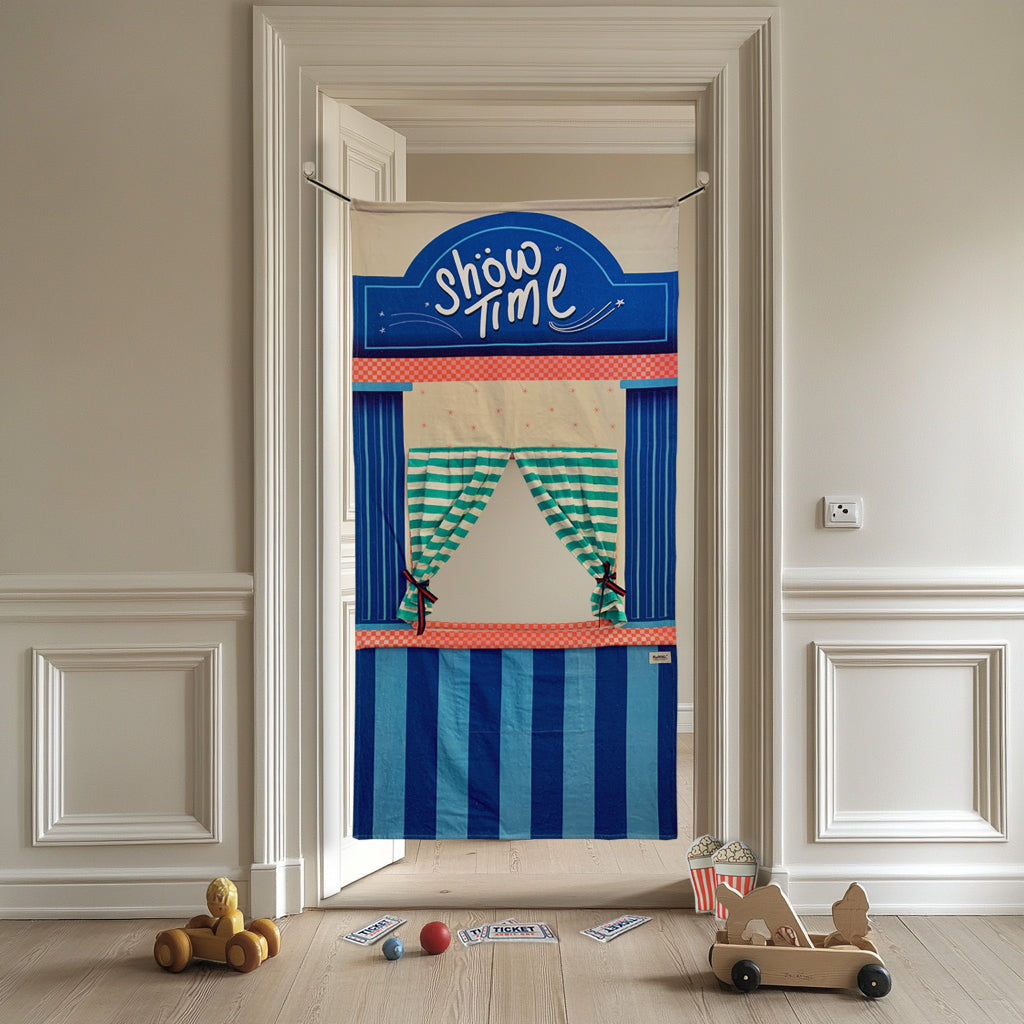 Mapayah STAGE Theatre roleplay doorway curtain styled in a kids room, alternate view