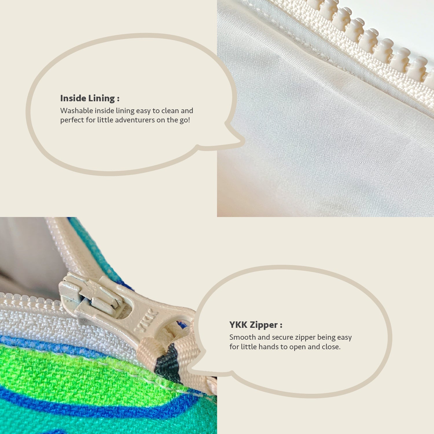 Close-up feature detail of Mapayah TOUR Pome kids toilet kit fabric