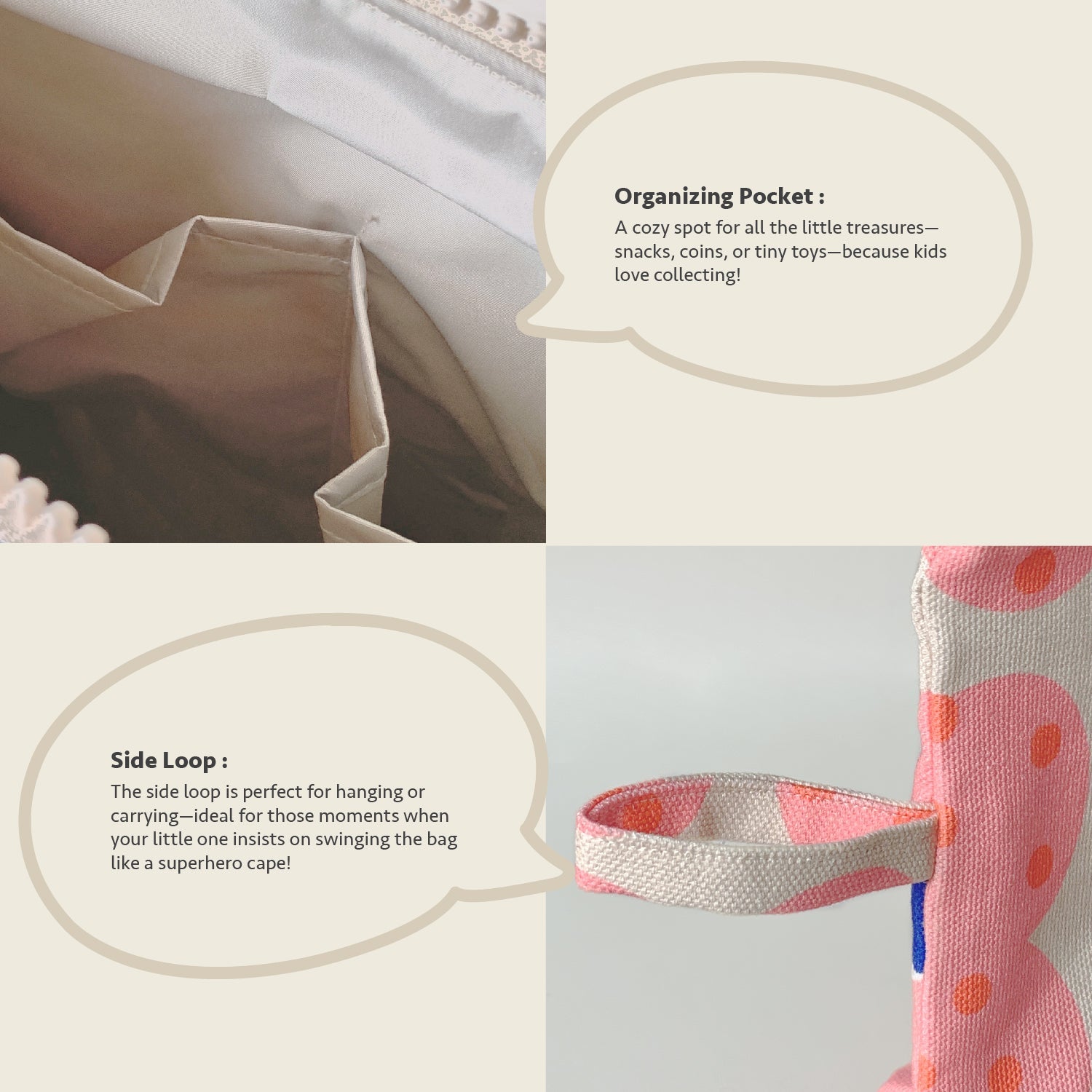 Close-up feature detail of Mapayah TOUR Bloom kids toilet kit, zip closure