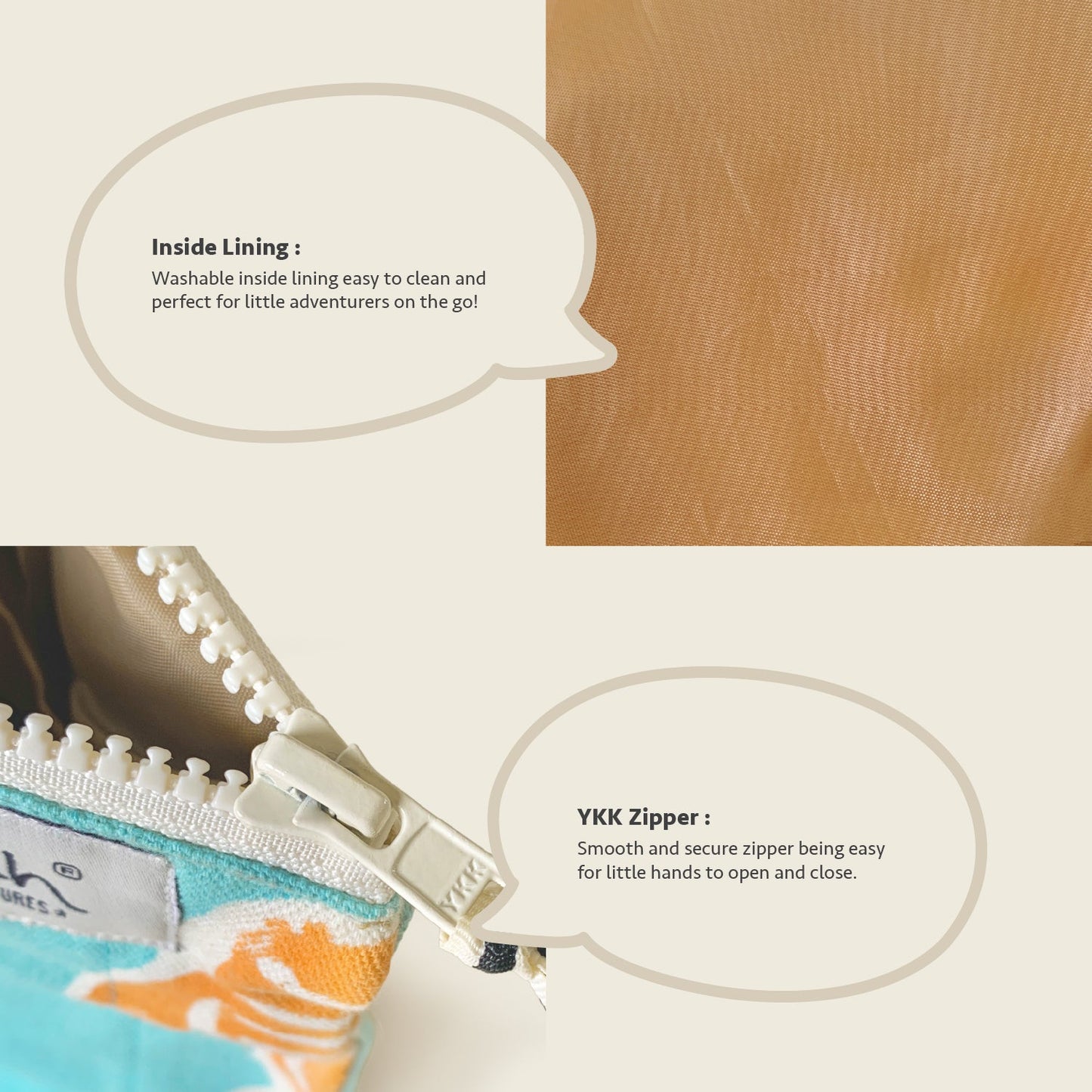Close-up feature detail of Mapayah TRAVEL Bubbles kids toilet bag fabric