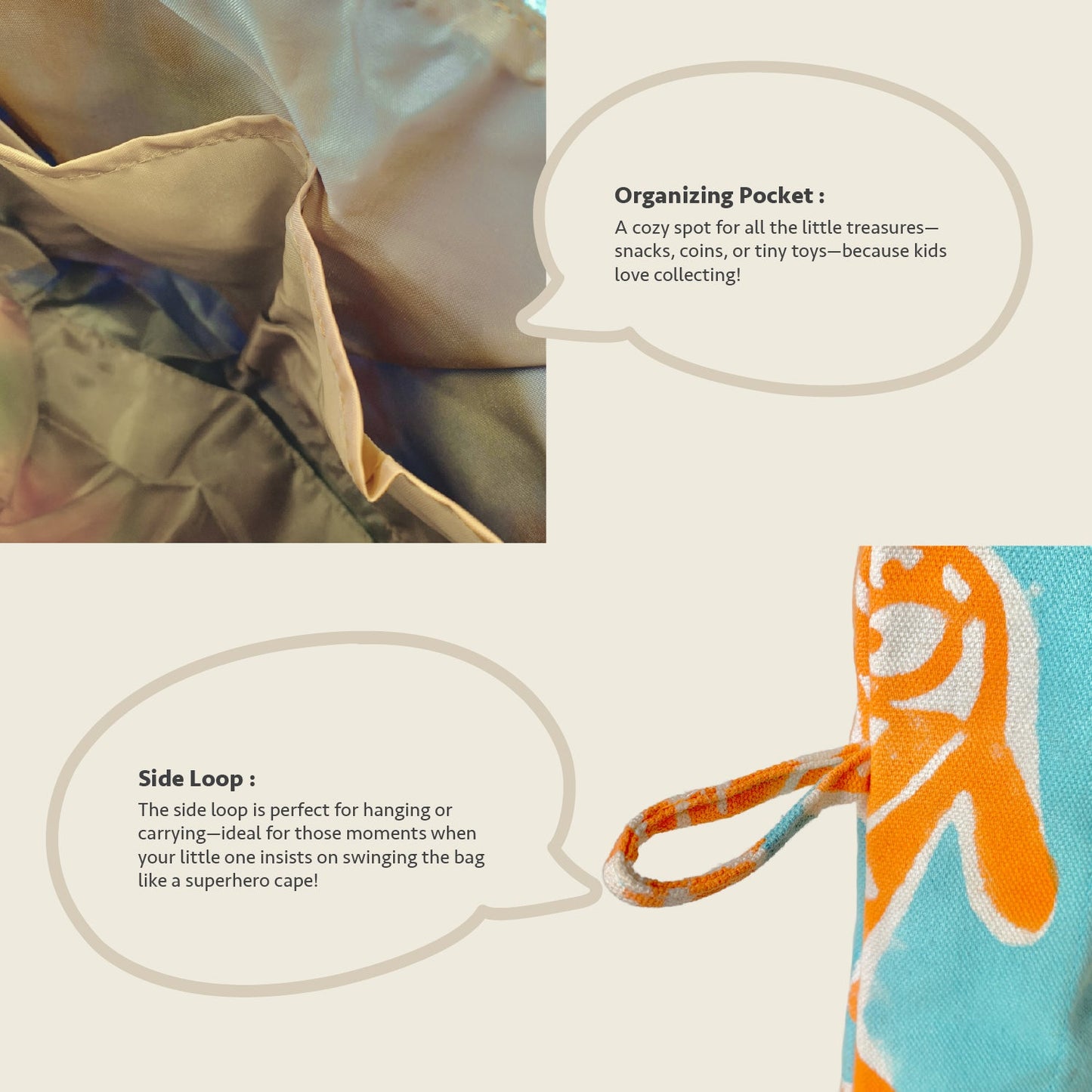 Close-up feature detail of Mapayah TRAVEL Bubbles kids toilet bag, zip closure