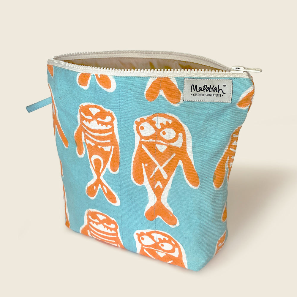 Mapayah TRAVEL Bubbles kids toilet bag shown open, revealing inner lining