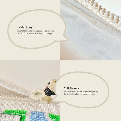 Close-up feature detail of Mapayah TRAVEL Frawwg kids toilet bag fabric