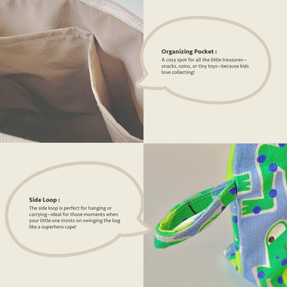 Close-up feature detail of Mapayah TRAVEL Frawwg kids toilet bag, zip closure