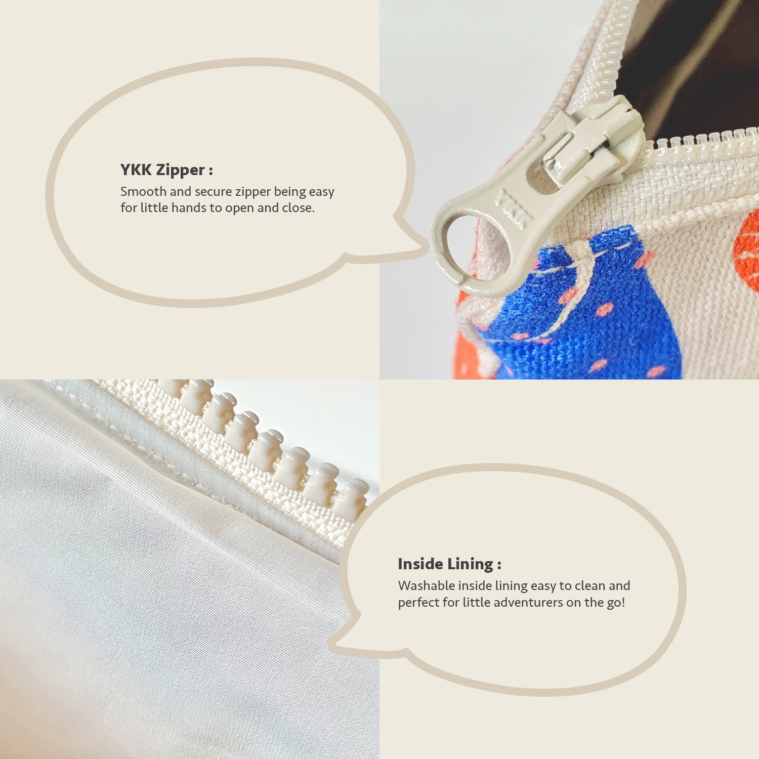 Close-up feature detail of Mapayah TRAVEL Munki kids toilet bag fabric