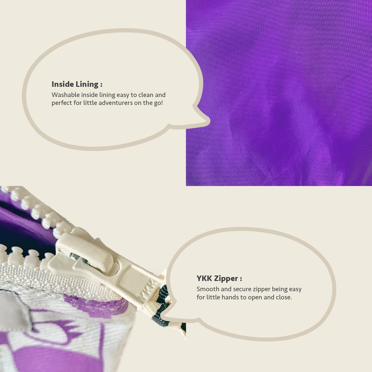 Close-up feature detail of Mapayah TRAVEL Oddling Purple kids toilet bag fabric