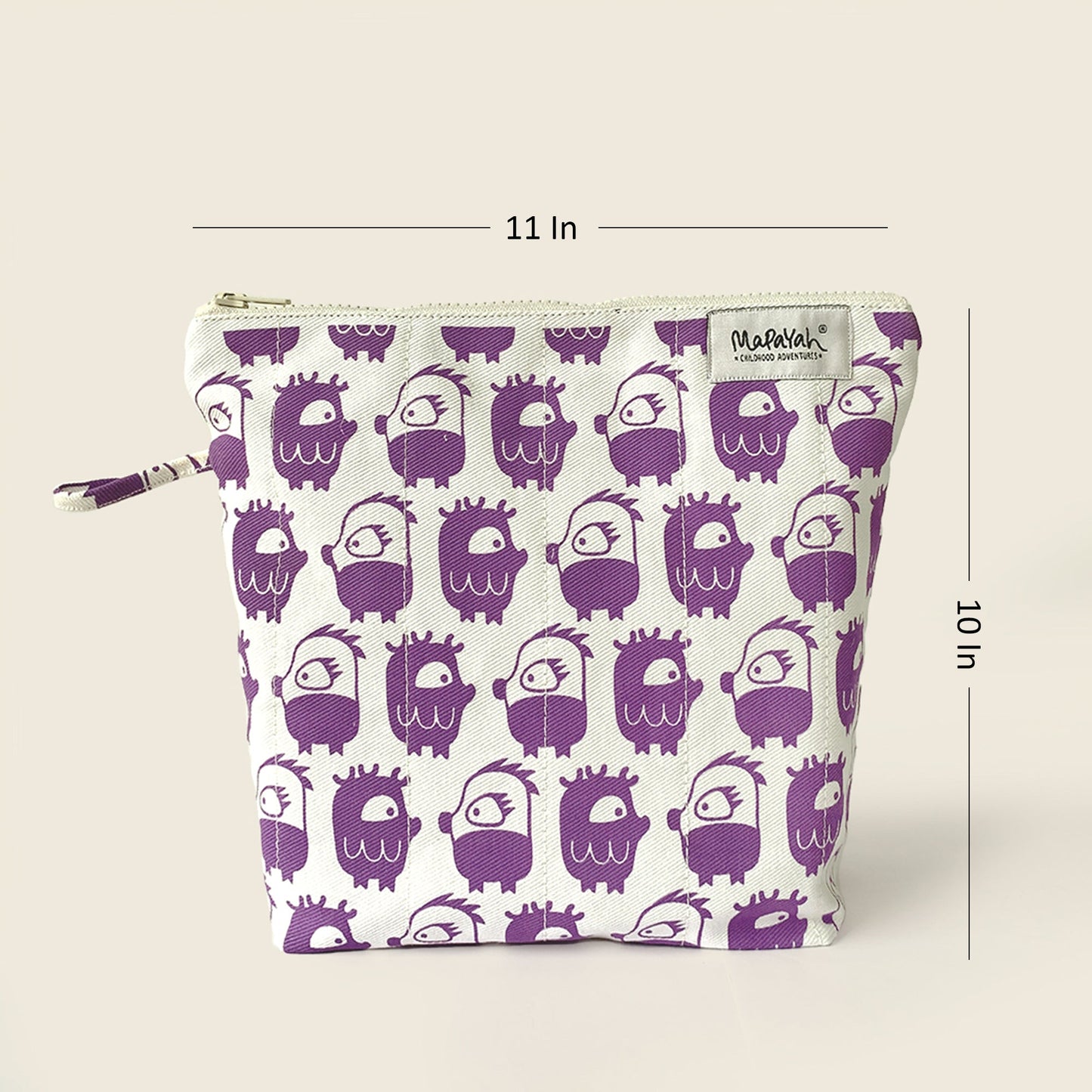 Size and dimensions diagram for Mapayah TRAVEL Oddling Purple kids toilet bag