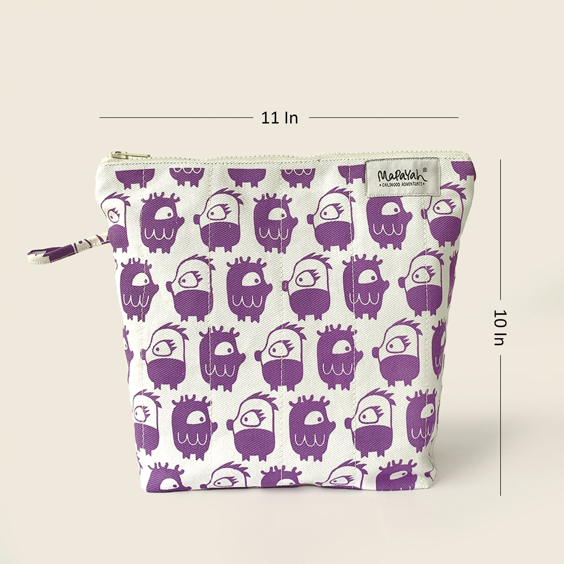 Size and dimensions diagram for Mapayah TRAVEL Oddling Purple kids toilet bag