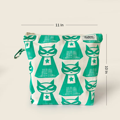Size and dimensions diagram for Mapayah TRAVEL Supermeow Green kids toilet bag