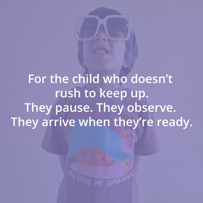 Mapayah My Speed My Superpower kids t-shirt styled in a lifestyle setting, alternate view