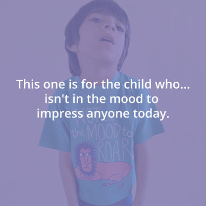 Mapayah Not in the Mood kids t-shirt styled in a lifestyle setting, alternate view