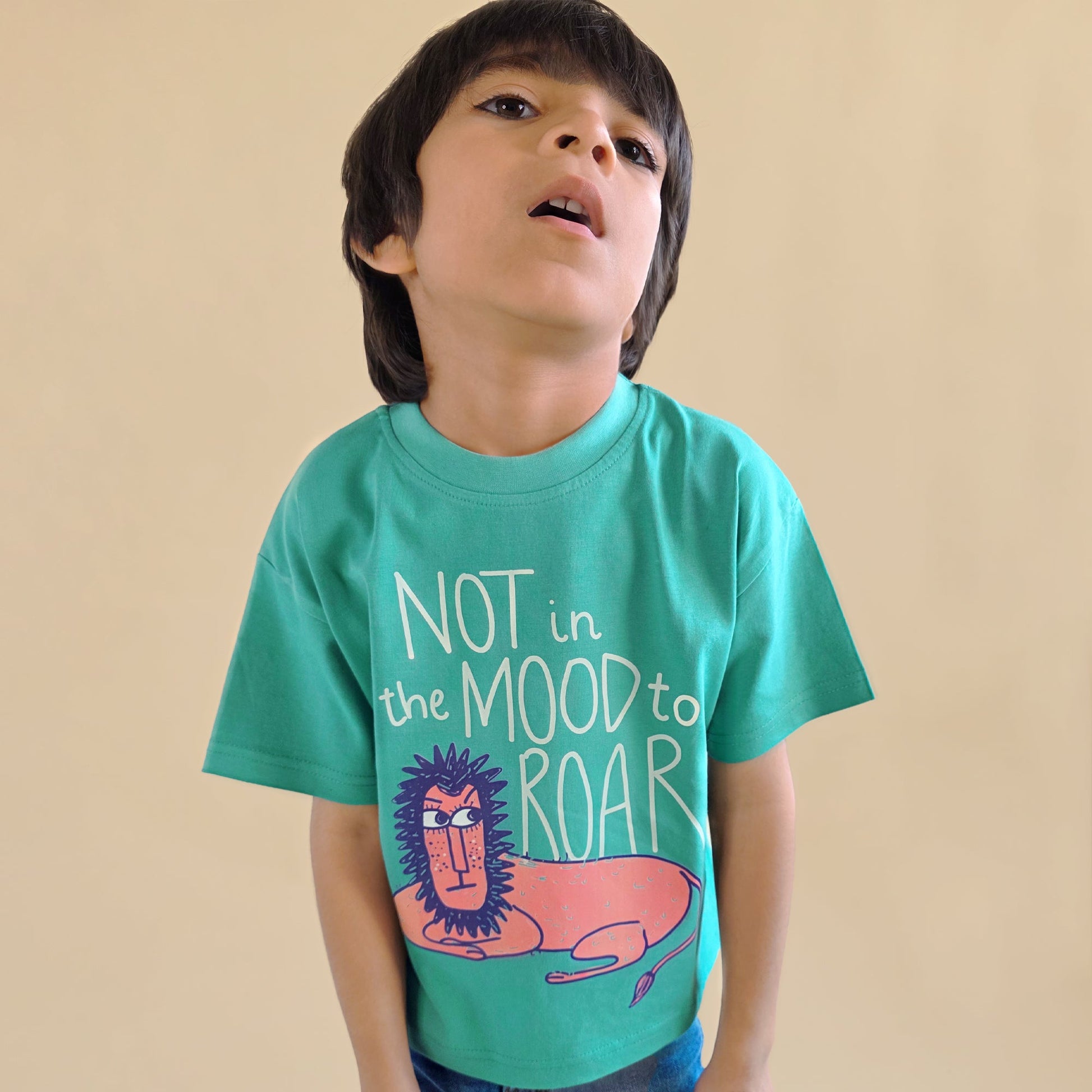 Mapayah Not in the Mood kids t-shirt styled in a lifestyle setting