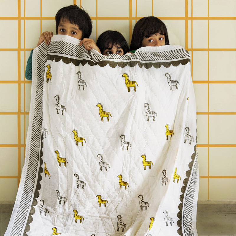 SNUGGLE- Zany Zebra: Quilted Reversible 100% Cotton Kids Blankets by Mapayah - Mapayah