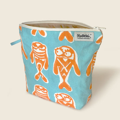 TRAVEL - Bubbles : Hand-Printed 100% Cotton Kids Toilet Bag by MAPAYAH