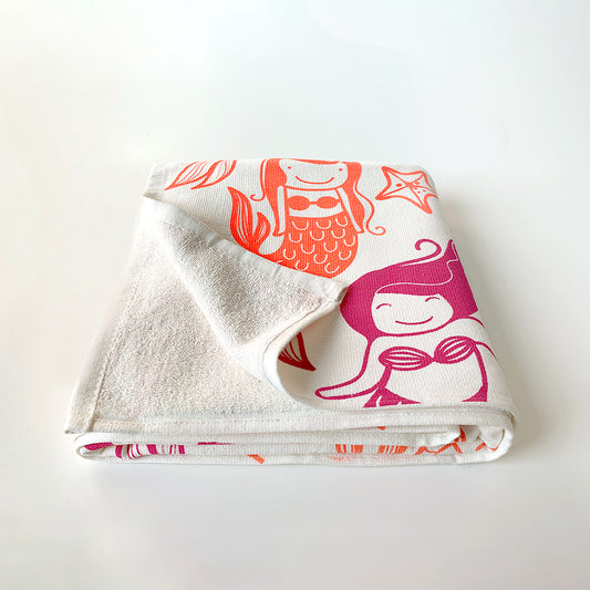WRAP - Mermaid Pink/Orange : Lightweight 100% Terry Cotton Kids Bath Towel by MAPAYAH